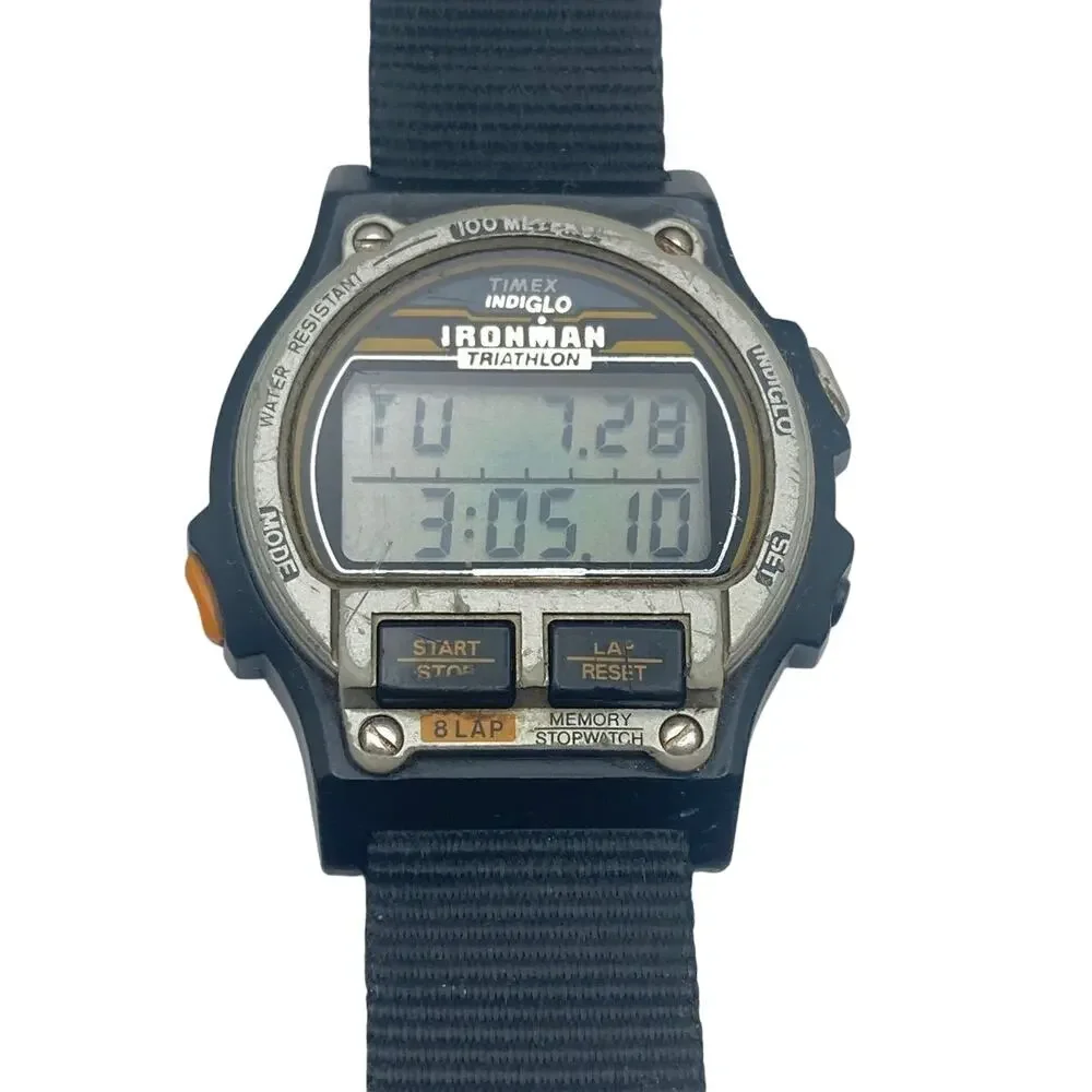 Vintage Timex Ironman Triathlon Digital Watch 38mm - New Battery WR Timer Date
